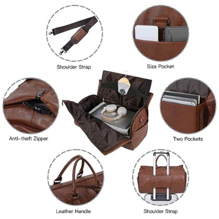 Waterproof PU Leather Travel Duffel Bag (36–55L)